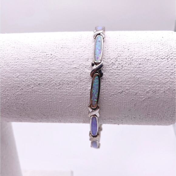 Sterling Silver and Opal Tenis Bracelet Size 7 - Picture 7 of 7